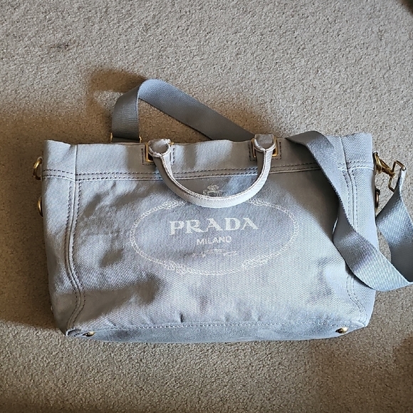 Prada Light Gray Canvas Shoulder Bag - Picture 1 of 8